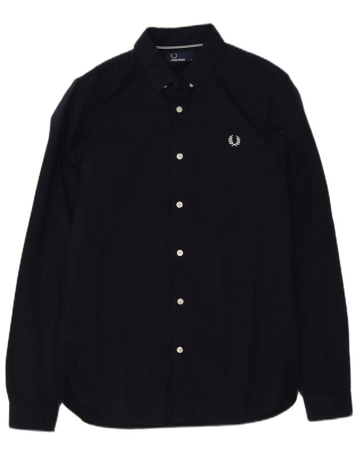 Fred Perry Mens Shirt Small Navy Blue Cotton