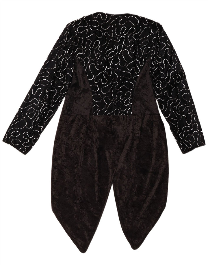 VINTAGE Womens Abstract Pattern Tailcoat Blazer Jacket IT 42 Medium Black