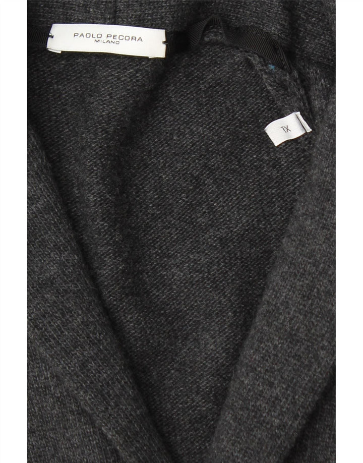 Paolo Pecora Mens Double Breasted Cardigan Sweater XL Grey Wool