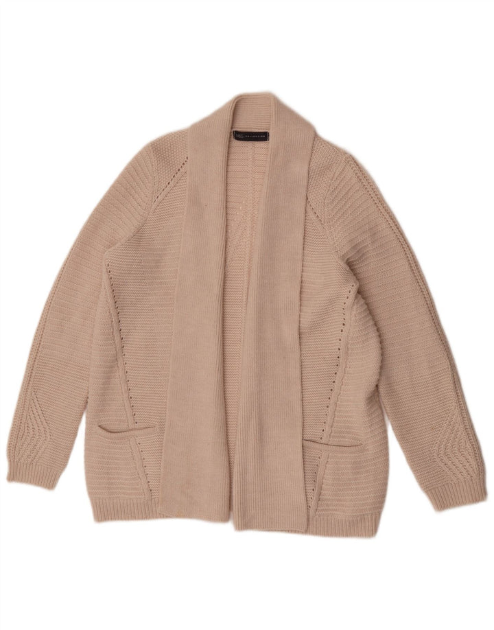 Marks & Spencer Womens Open Cardigan Sweater UK 16 Large Beige Acrylic