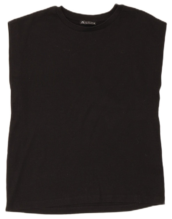 Zara Womens Vest Top UK 10 Small Black Cotton