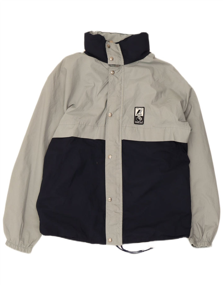 K-Way Mens Hooded Rain Jacket UK 38 Medium Navy Blue Colourblock Polyester