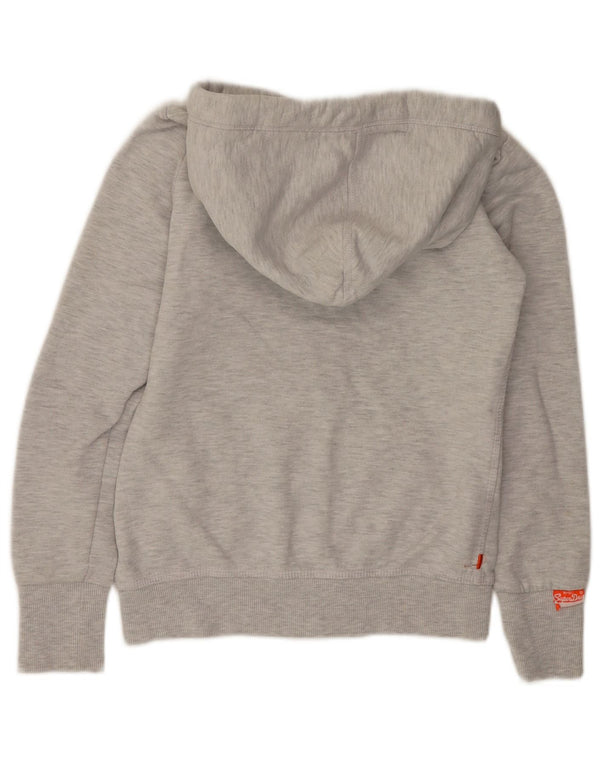 SUPERDRY Womens Zip Hoodie Sweater UK 10 Small Grey Flecked Cotton