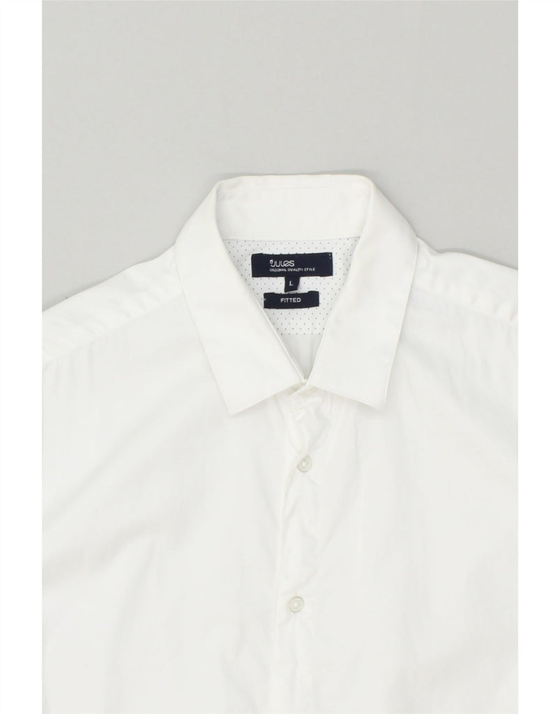 JULES Mens Fitted Shirt Large White Cotton | Vintage Jules | Thrift | Second-Hand Jules | Used Clothing | Messina Hembry 