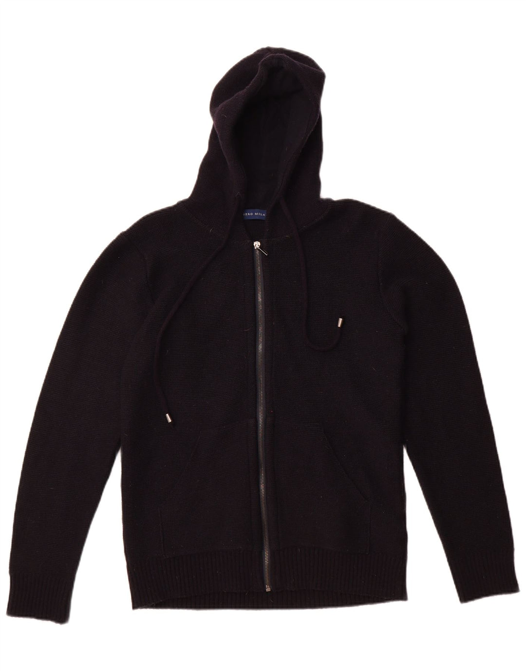 Libero Milano Womens Hooded Cardigan Sweater UK 14 Medium Black Wool