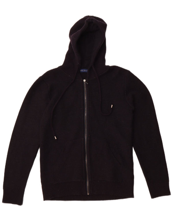 Libero Milano Womens Hooded Cardigan Sweater UK 14 Medium Black Wool