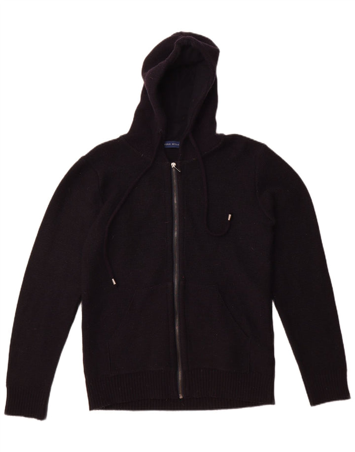 Libero Milano Womens Hooded Cardigan Sweater UK 14 Medium Black Wool