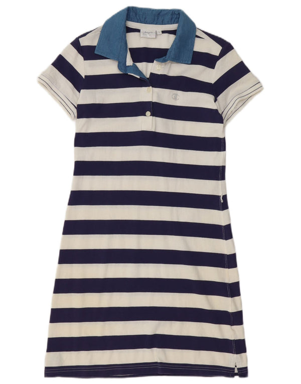 CHAMPION Womens Heritage Fit Polo Dress UK 10 Small Navy Blue Striped