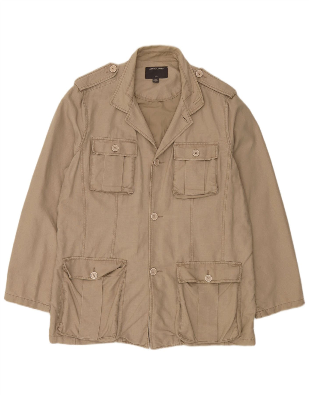 Jan Paulsen Mens Military Jacket EU 54 2XL Beige Linen