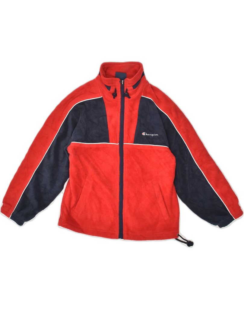 CHAMPION Boys Fleece Jacket 7-8 Years Red Colourblock Polyester | Vintage Champion | Thrift | Second-Hand Champion | Used Clothing | Messina Hembry 