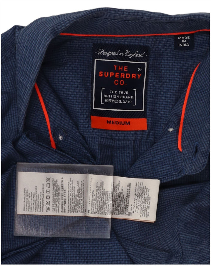 SUPERDRY Mens Shirt Medium Blue Houndstooth Cotton