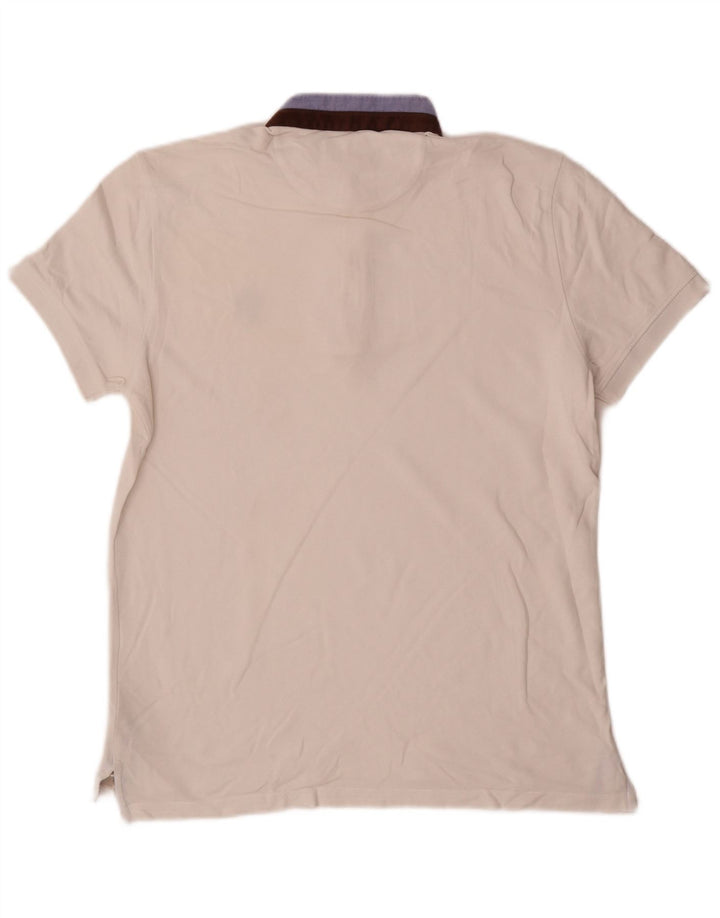 Massimo Dutti Mens Polo Shirt Medium White Colourblock Cotton