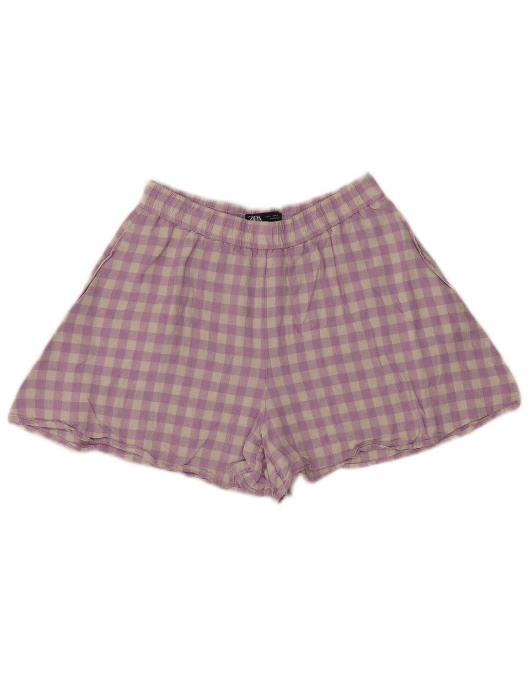Zara Womens Casual Shorts Small W26  Purple Gingham Linen