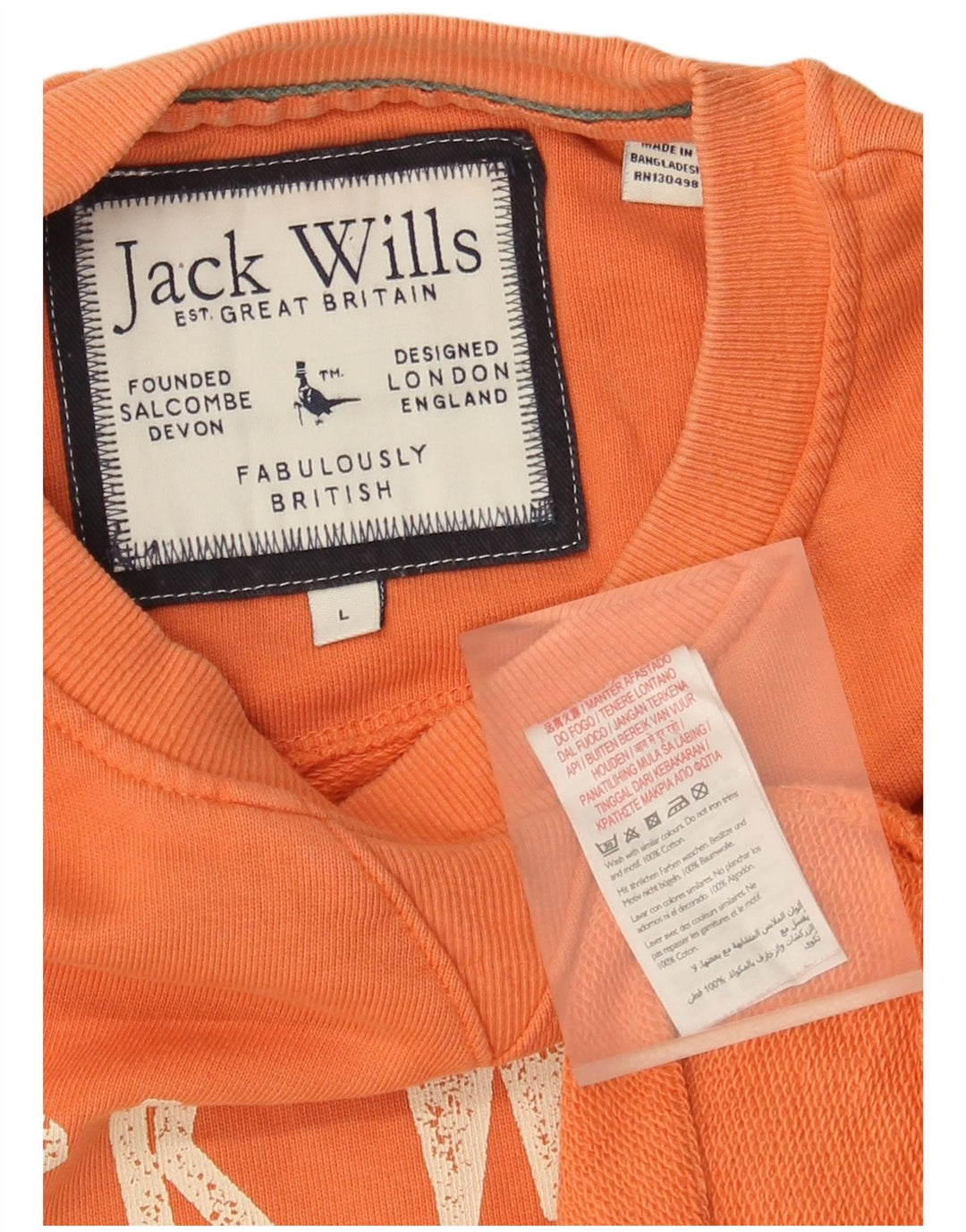 Jack Wills Mens Graphic Sweatshirt Jumper Large Orange Colourblock Cotton