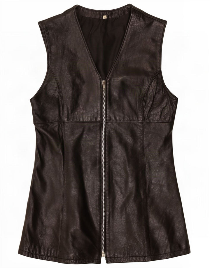Vintage Womens Leather Gilet UK 12 Medium Black