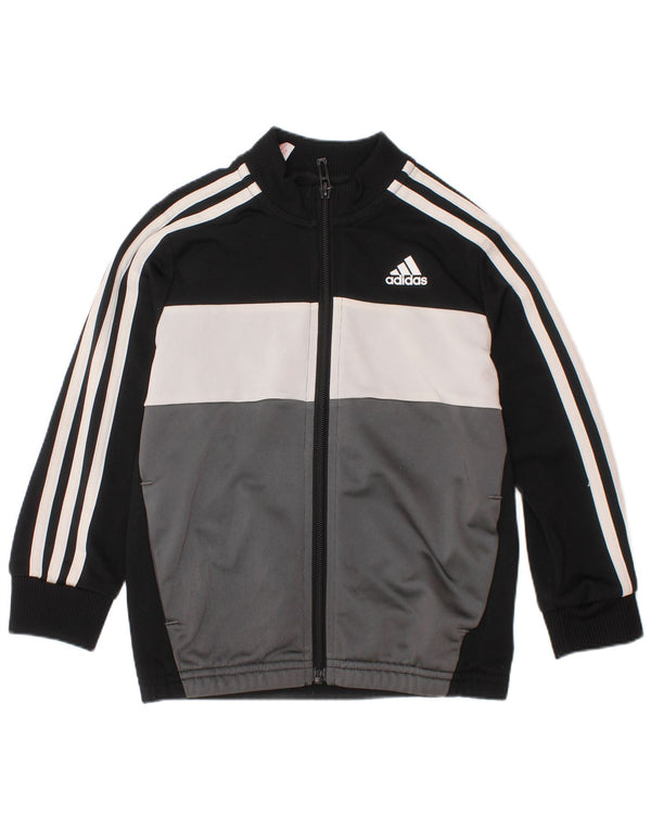 ADIDAS Boys Tracksuit Top Jacket 4-5 Years Black Colourblock Polyester