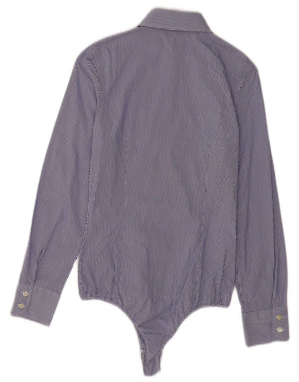 Zara Womens Shirt Bodysuit UK 6 XS Blue Pinstripe Cotton