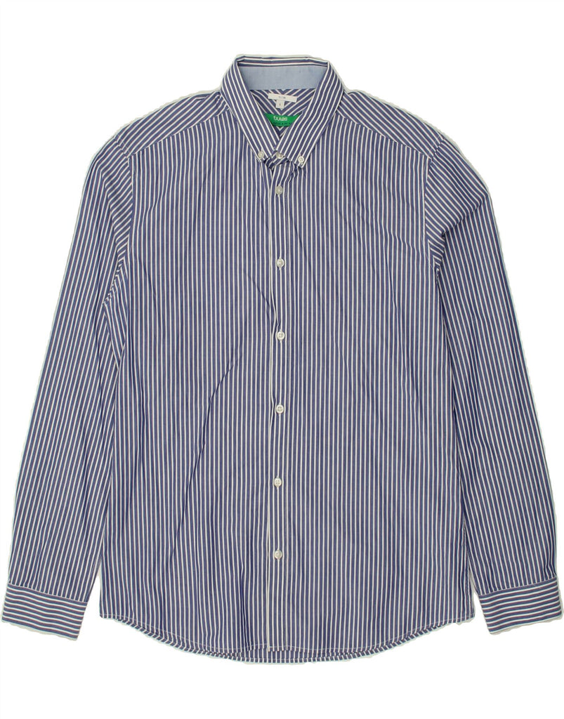 JULES Mens Slim Shirt Large Navy Blue Pinstripe Cotton Vintage Jules and Second-Hand Jules from Messina Hembry 