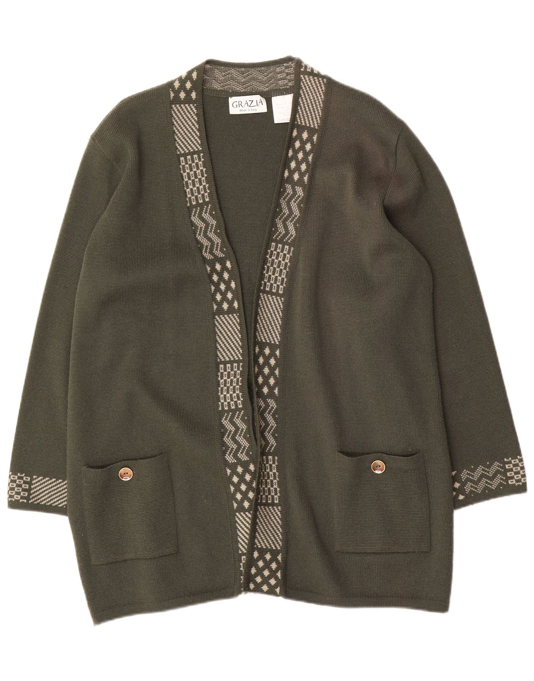 Grazia Womens Longline Cardigan Sweater US 18 2XL Khaki Wool