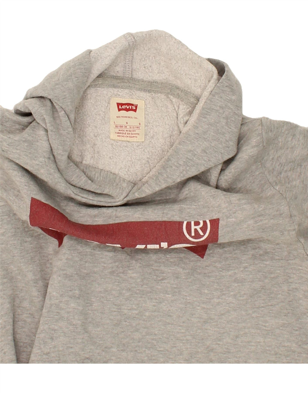 LEVI'S Boys Graphic Hoodie Jumper 12-13 Years Large Grey Cotton Vintage Levi's and Second-Hand Levi's from Messina Hembry 