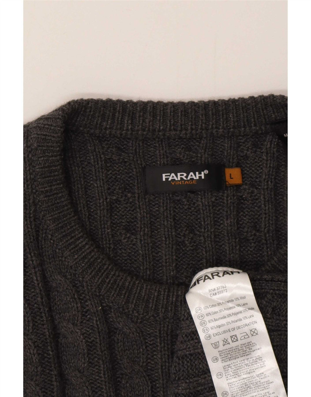 Farah Mens Vintage Crew Neck Jumper Sweater Large Grey Cotton