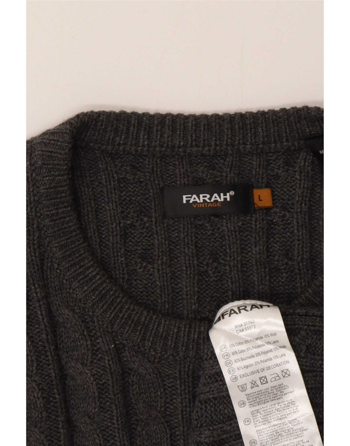 Farah Mens Vintage Crew Neck Jumper Sweater Large Grey Cotton
