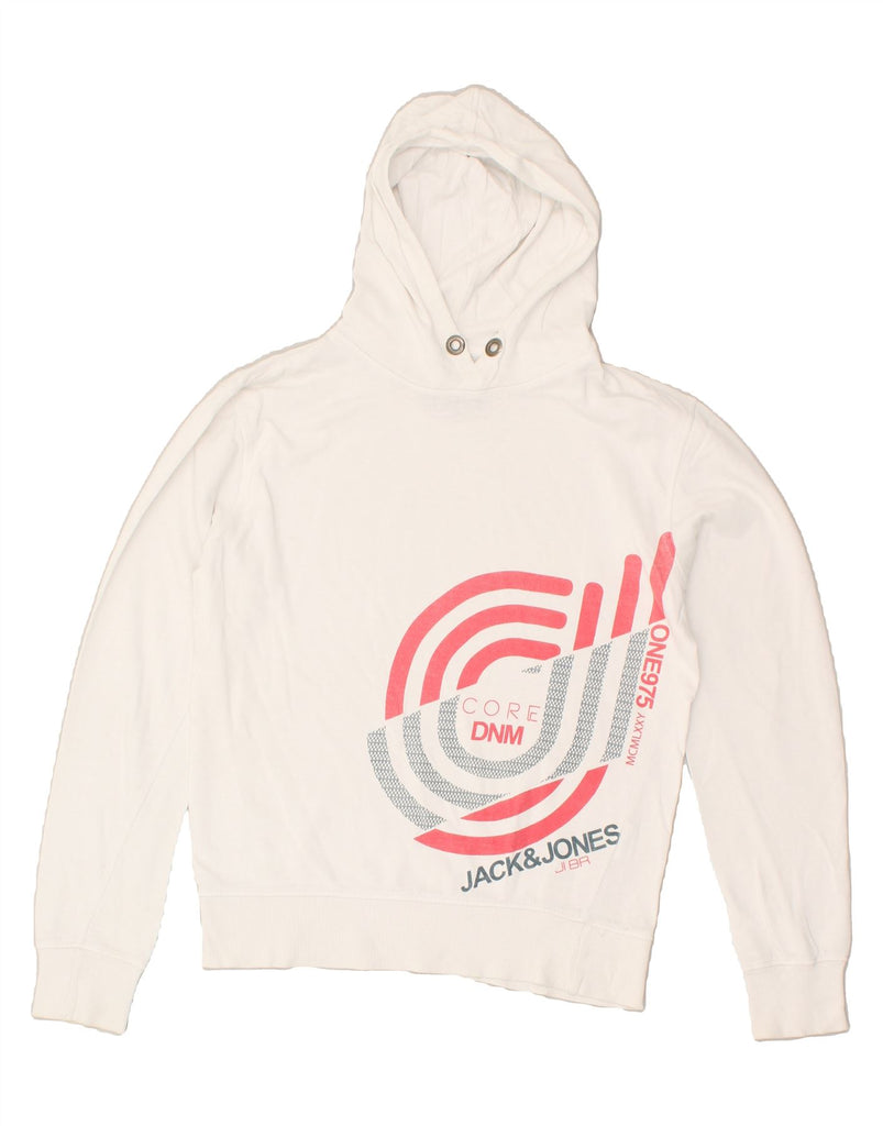 JACK & JONES Mens Graphic Hoodie Jumper Small White Cotton | Vintage Jack & Jones | Thrift | Second-Hand Jack & Jones | Used Clothing | Messina Hembry 