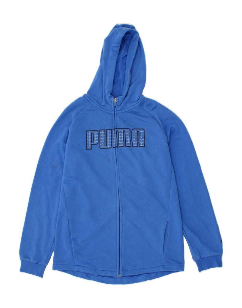 PUMA Boys Graphic Zip Hoodie Sweater 13-14 Years Blue Cotton Vintage Puma and Second-Hand Puma from Messina Hembry 