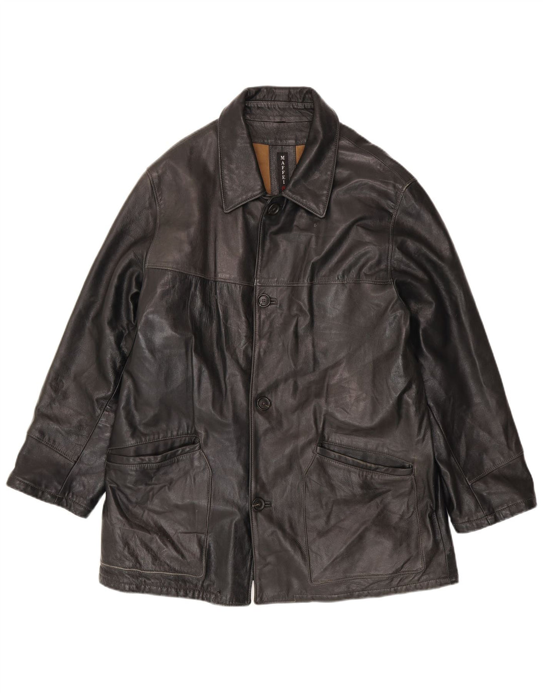 Maffei Mens Leather Jacket IT 54 2XL Black