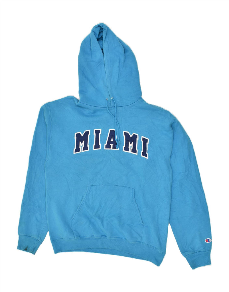 CHAMPION Mens Miami Graphic Hoodie Jumper Medium Blue Cotton | Vintage Champion | Thrift | Second-Hand Champion | Used Clothing | Messina Hembry 