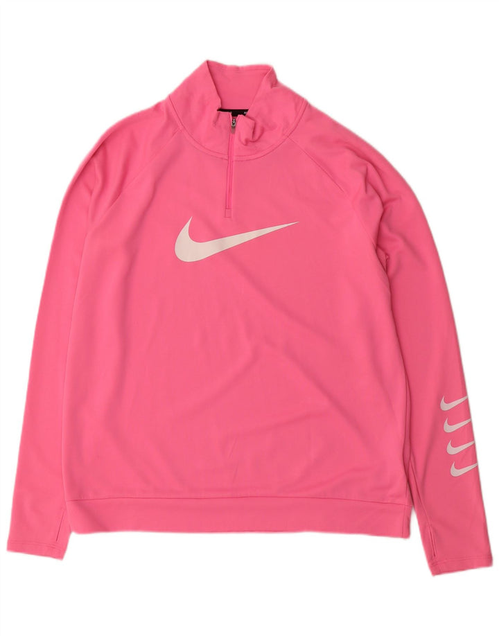 NIKE Womens Dri Fit Zip Neck Sweatshirt Jumper UK 16 Large Pink Polyester