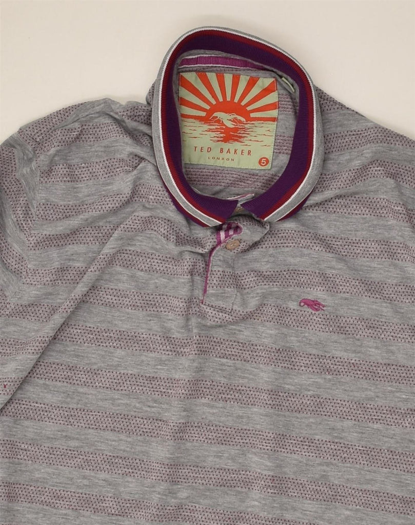 TED BAKER Mens Polo Shirt Size 5 XL Grey Striped Polyester | Vintage Ted Baker | Thrift | Second-Hand Ted Baker | Used Clothing | Messina Hembry 