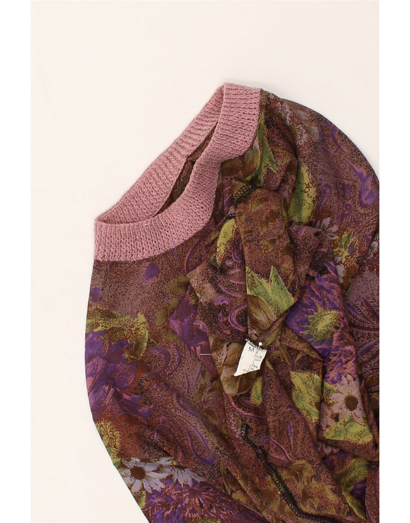 VINTAGE Womens Crew Neck Jumper Sweater UK 14 Medium Brown Floral Viscose | Vintage Vintage | Thrift | Second-Hand Vintage | Used Clothing | Messina Hembry 