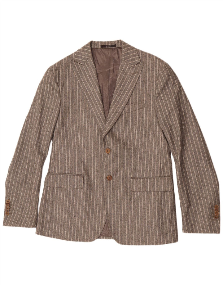 Seventy Mens 2 Button Blazer Jacket IT 50 Large Grey Striped Wool