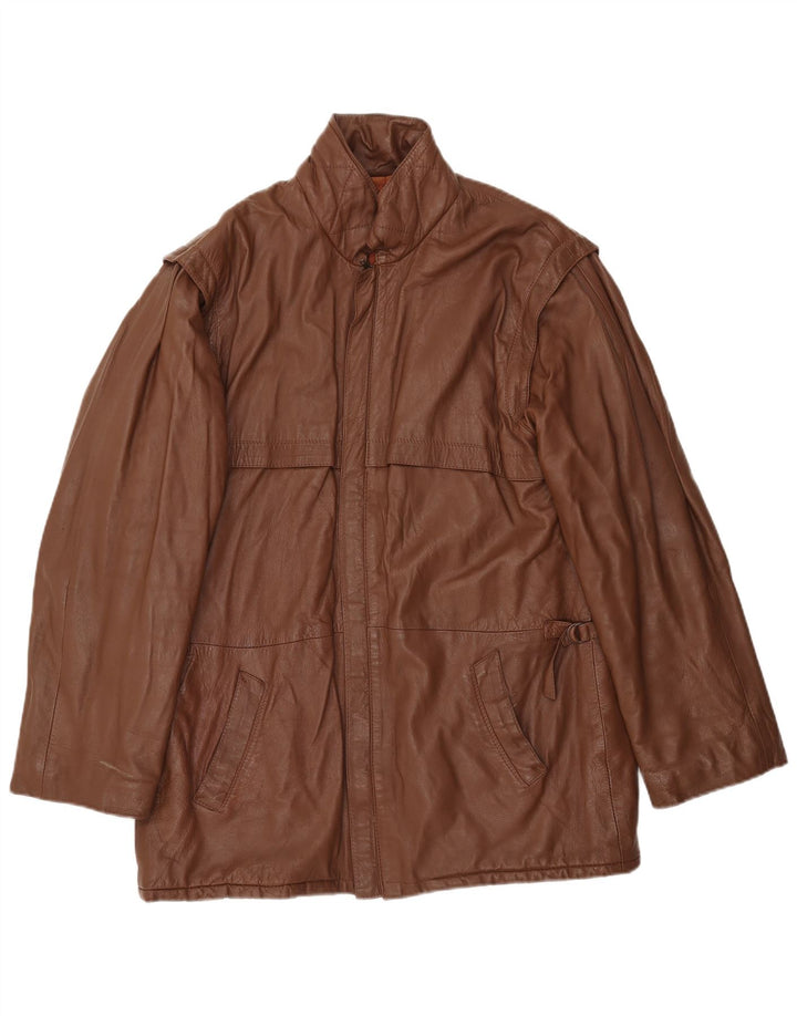 Vintage Mens Leather Jacket IT 54 2XL Brown Leather