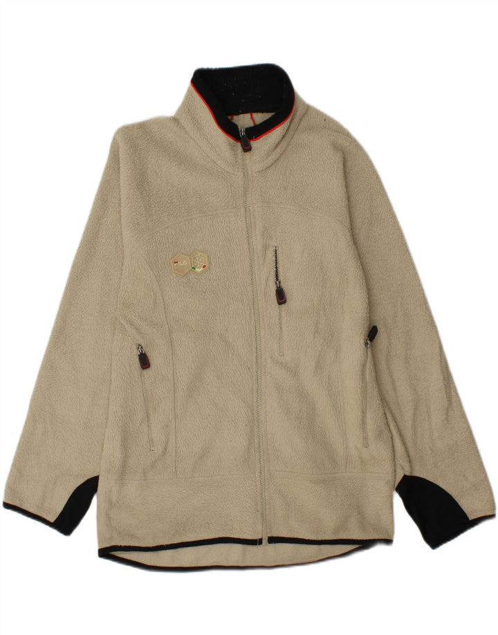 FILA Mens Fleece Jacket UK 36 Small Off White Colourblock