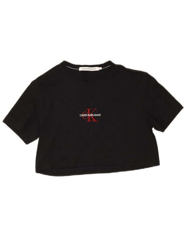 Calvin Klein Jeans Womens Crop Graphic T-Shirt Top UK 14 Medium Black