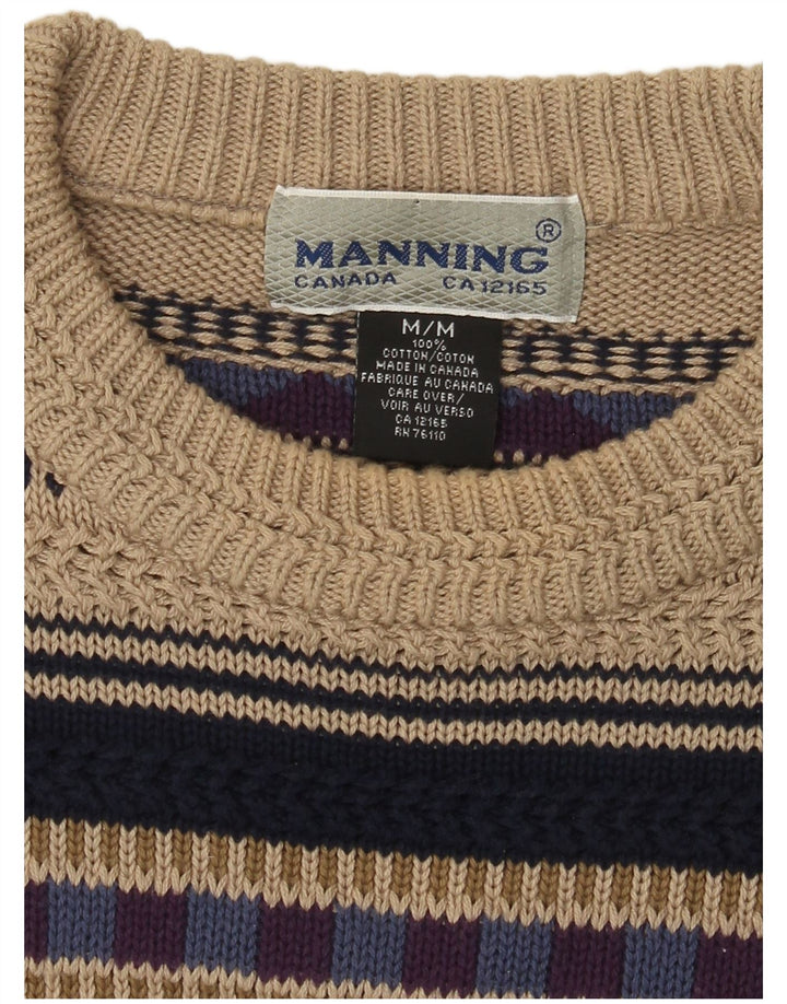 Canada Mens Crew Neck Jumper Sweater Medium Beige Striped Cotton