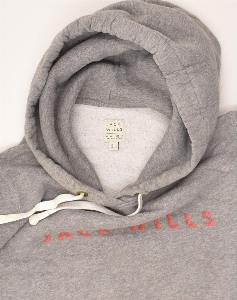 JACK WILLS Womens Graphic Hoodie Jumper UK 6 XS Grey Cotton | Vintage Jack Wills | Thrift | Second-Hand Jack Wills | Used Clothing | Messina Hembry 