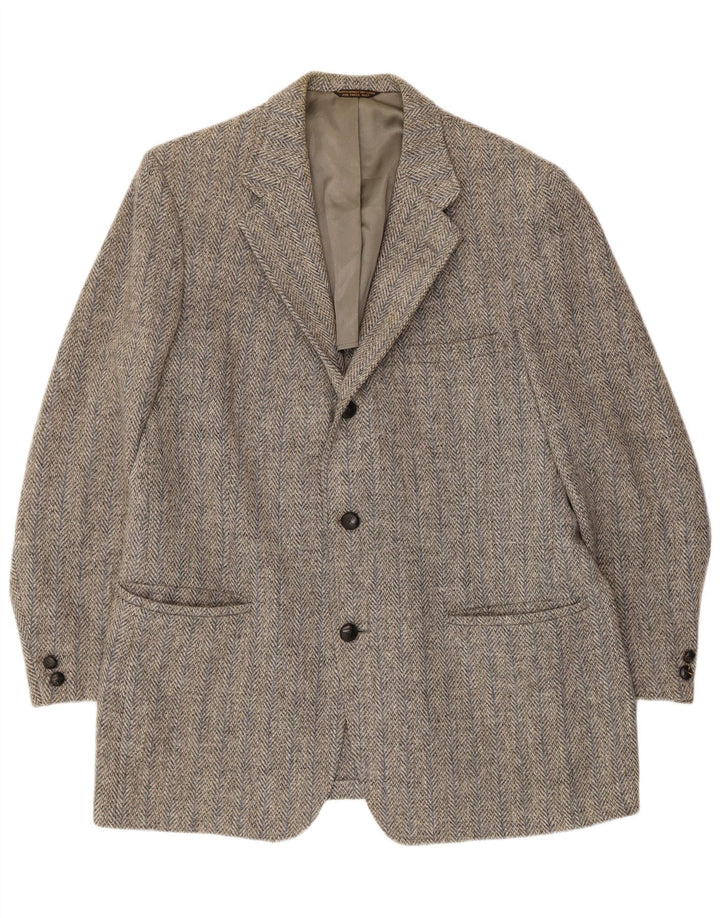 Hunter Haig Mens Harris Tweed Blazer Jacket UK 38 Medium Grey Herringbone