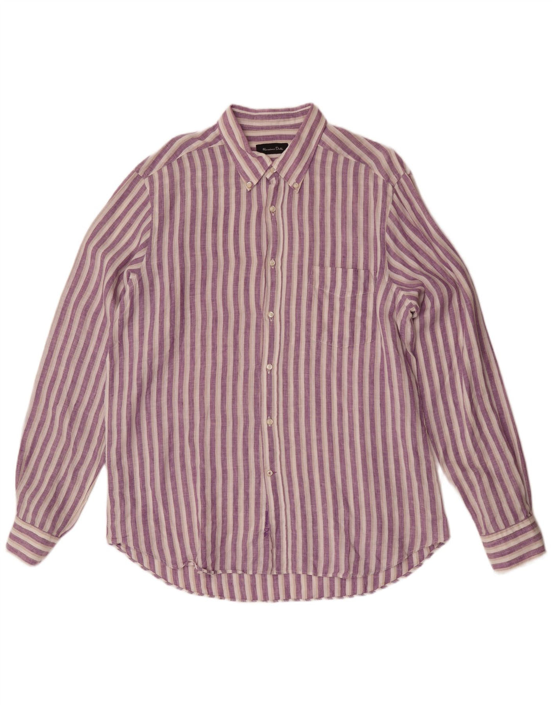 Massimo Dutti Mens Shirt XL Purple Striped Linen