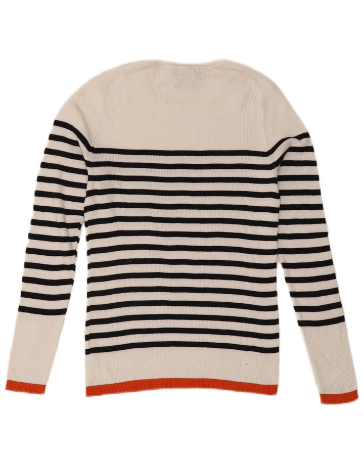 Massimo Dutti Womens Boat Neck Jumper Sweater UK 12 Medium White Striped