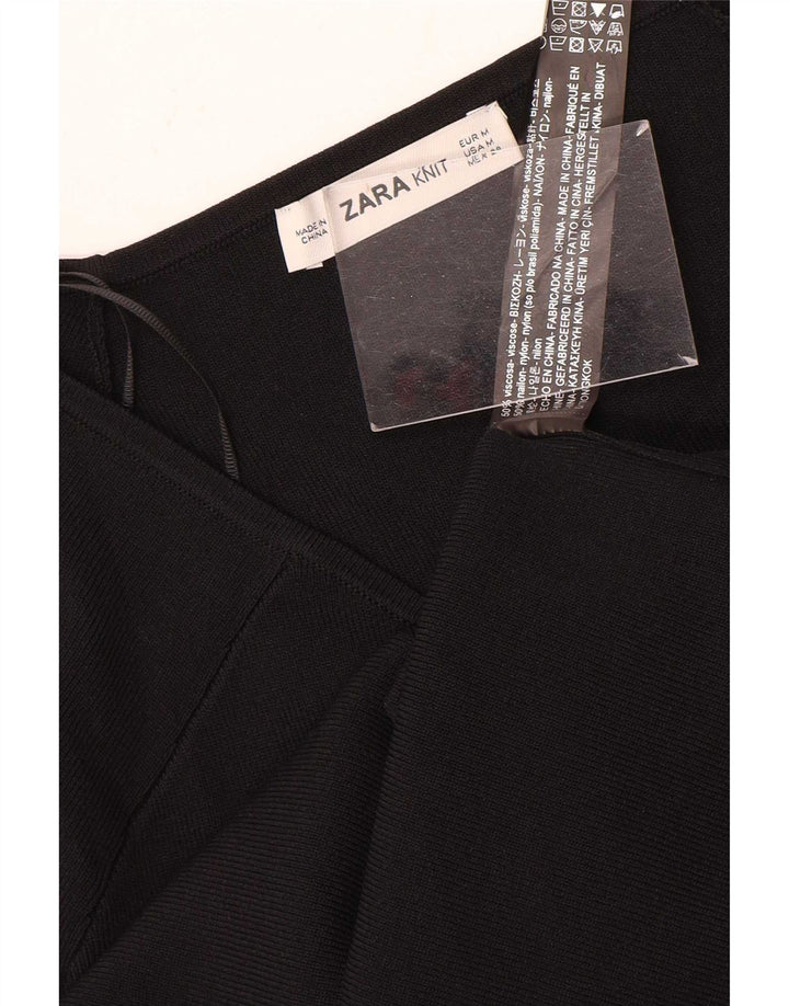 Zara Womens Top Long Sleeve UK 12 Medium Black Viscose