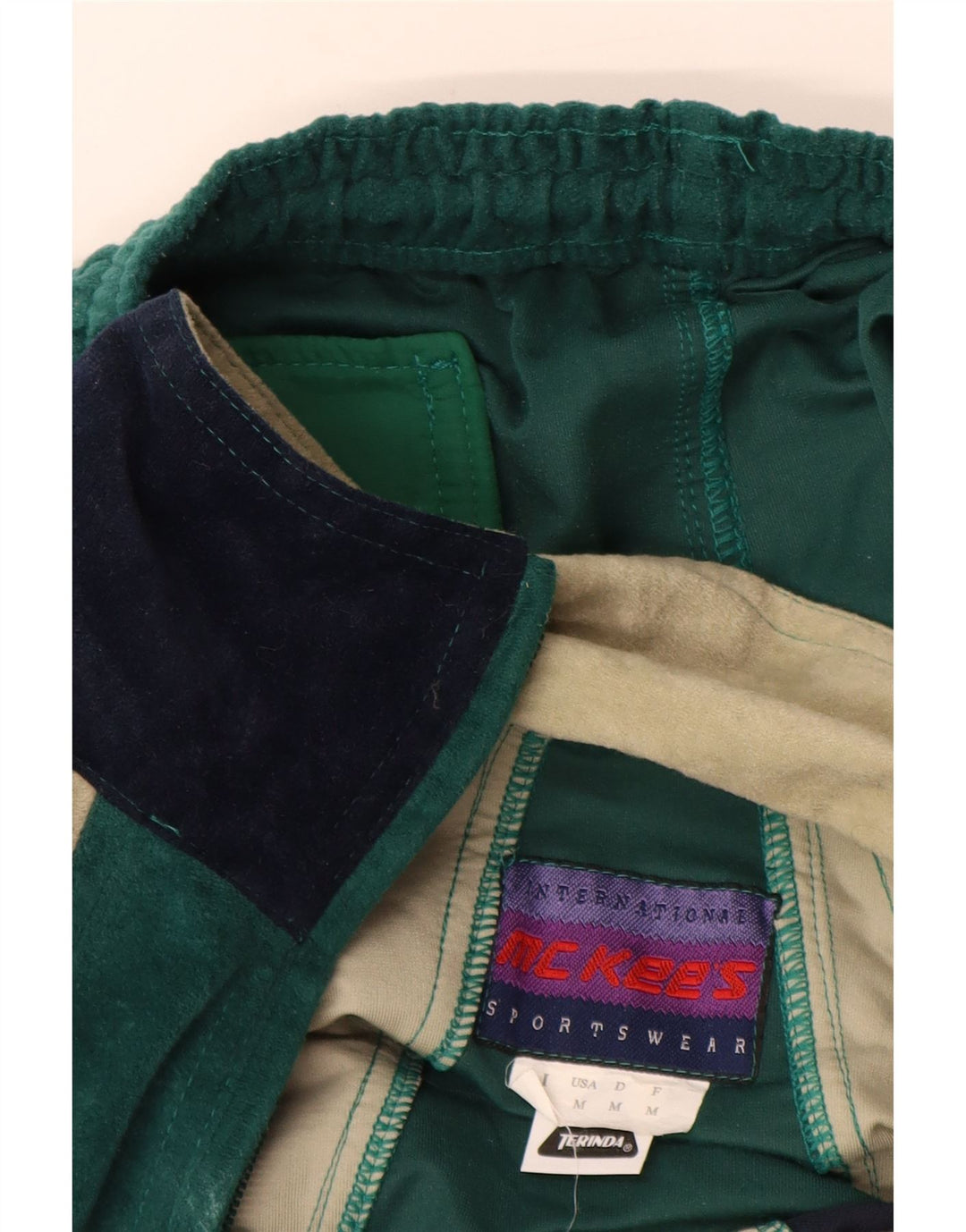 MC KEE'S Mens Velour Full Tracksuit Medium  Green Colourblock Polyester