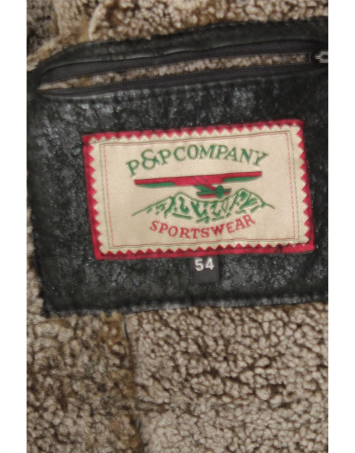 Vintage Mens Sherpa Leather Jacket IT 54 2XL Black Leather