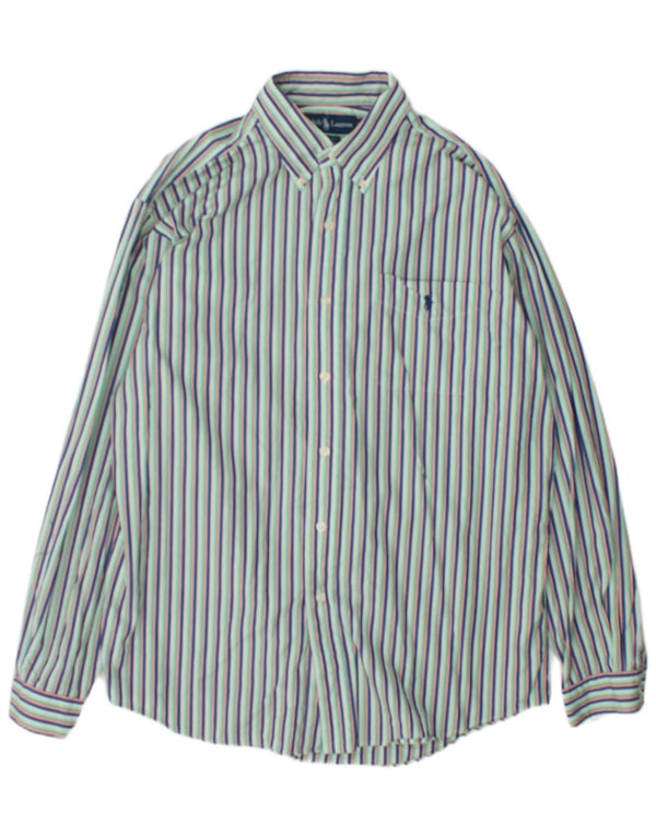 Ralph Lauren Mens Custom Fit Shirt Large Green Striped Cotton