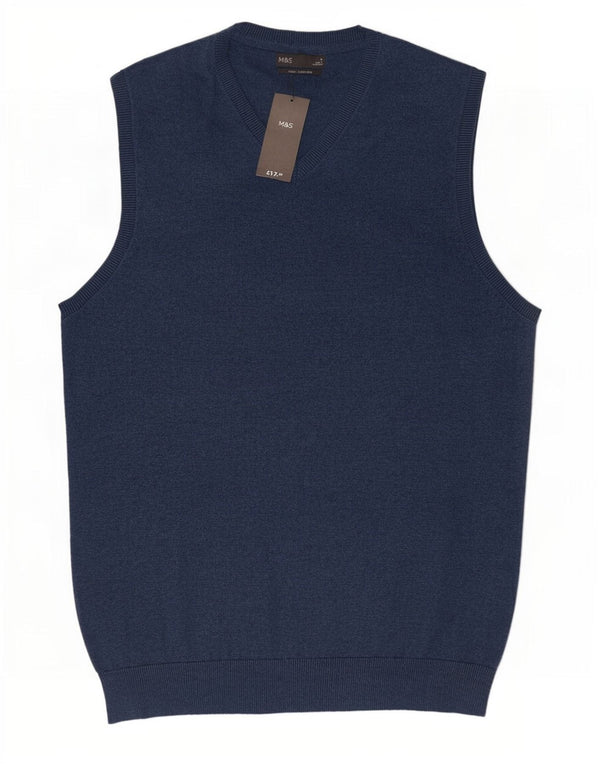 Marks & Spencer Mens Vest Tank Top Large Navy Blue Cotton