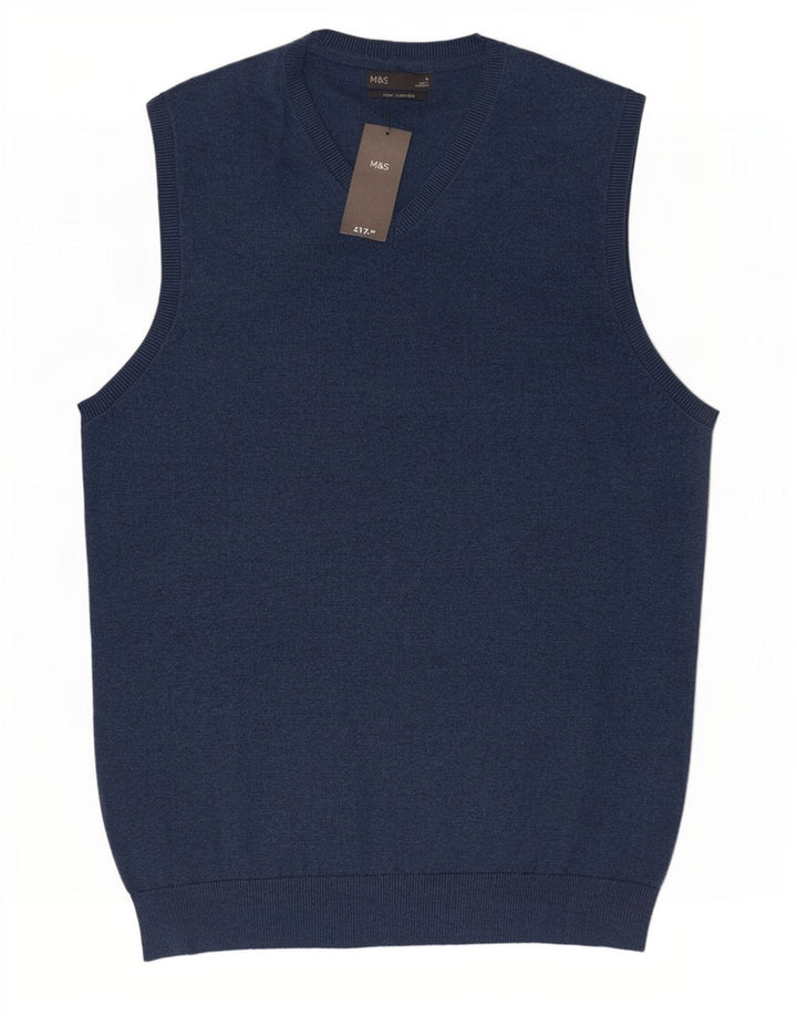 Marks & Spencer Mens Vest Tank Top Large Navy Blue Cotton