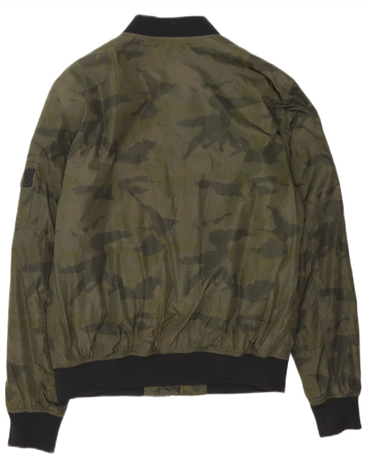 Zara Mens Graphic Bomber Jacket UK 40 Large Green Camouflage Polyester
