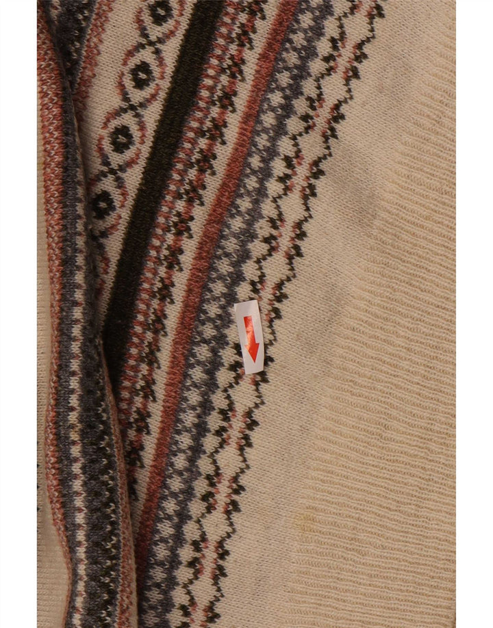 Vintage Mens Crew Neck Jumper Sweater Large Off White Fair Isle
